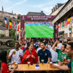 Fans gathering to watch the World Cup in Luxembourg at an outdoor terrace