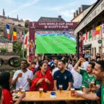 Fans gathering to watch the World Cup in Luxembourg at an outdoor terrace