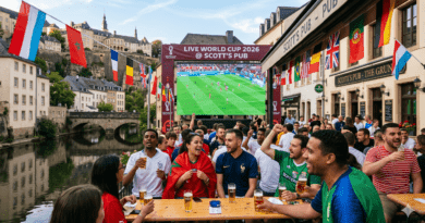 Fans gathering to watch the World Cup in Luxembourg at an outdoor terrace