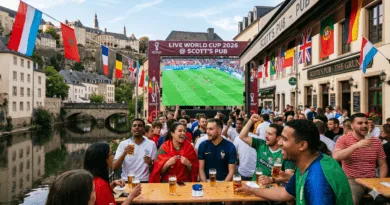 Fans gathering to watch the World Cup in Luxembourg at an outdoor terrace