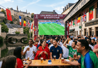 Fans gathering to watch the World Cup in Luxembourg at an outdoor terrace