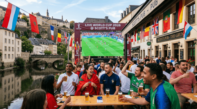 Fans gathering to watch the World Cup in Luxembourg at an outdoor terrace